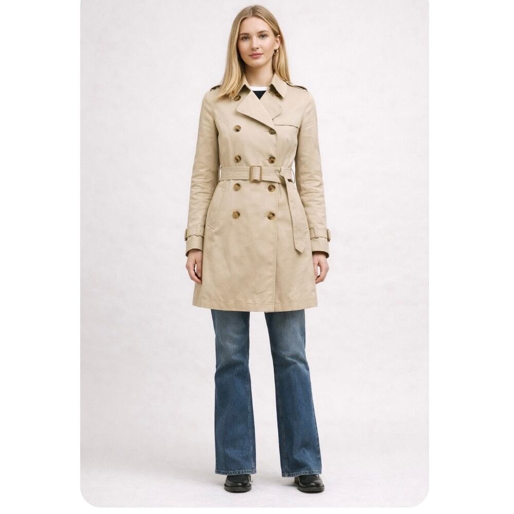 GAP Beige Cotton Double Breasted Trench Coat XS Belted Classic